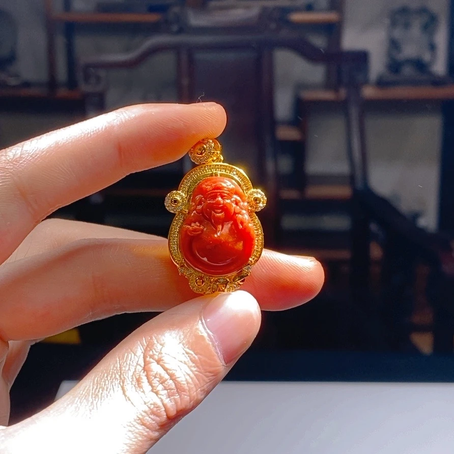 天然翡翠A货红翡财神XMF-3