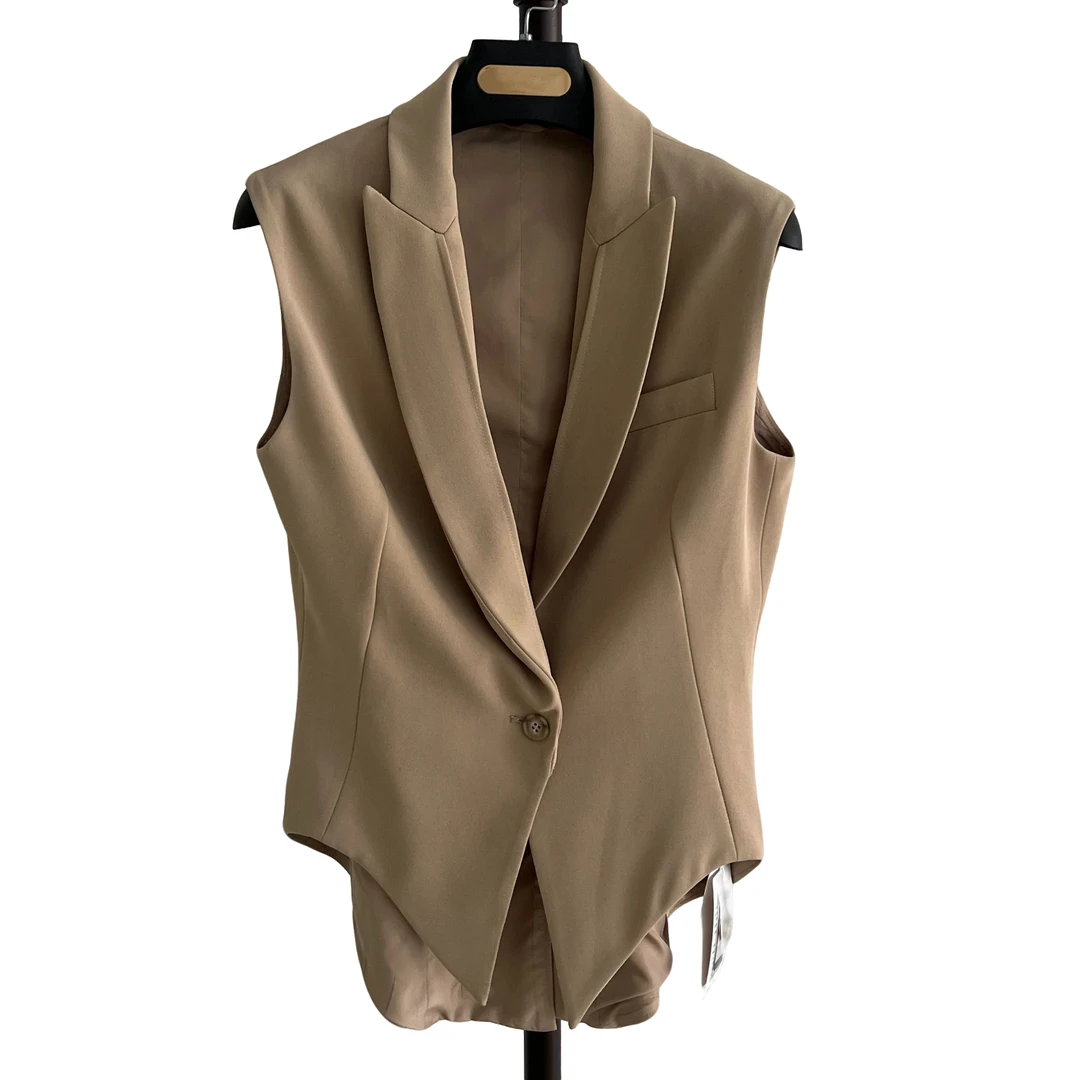 春夏秋女士裸色气质简约百搭无袖小众设计师风马甲夏天马夹