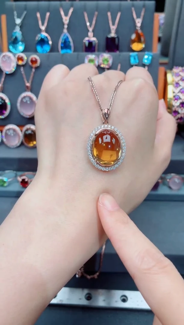 吊坠(赠链)银S925镶嵌黄晶黄晶吊坠