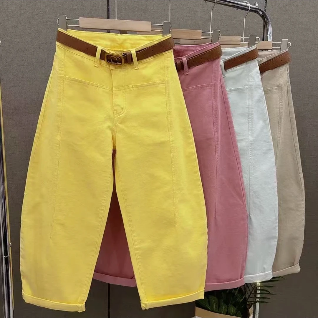 糖果色春款弯刀裤时尚洋气显瘦九分裤（裤长90）