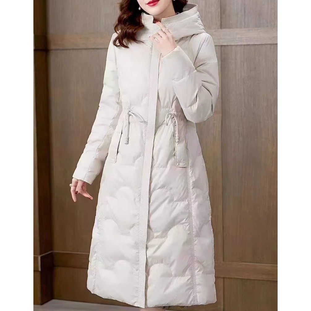 D075 冬季时尚连帽修身显瘦保暖中长款羽绒服