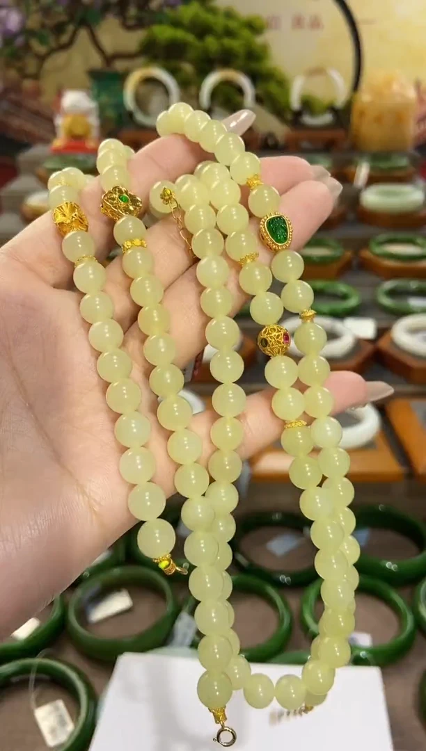 【闪购商品】和田玉项链18K金镶嵌18K金黄口两带款