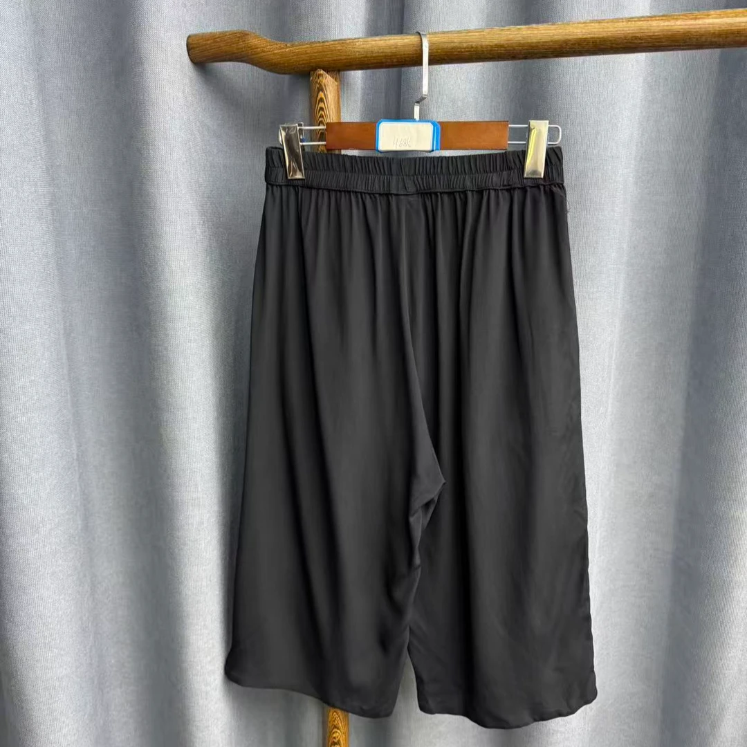 新款简约百搭宽松桑蚕丝直筒裤女H685