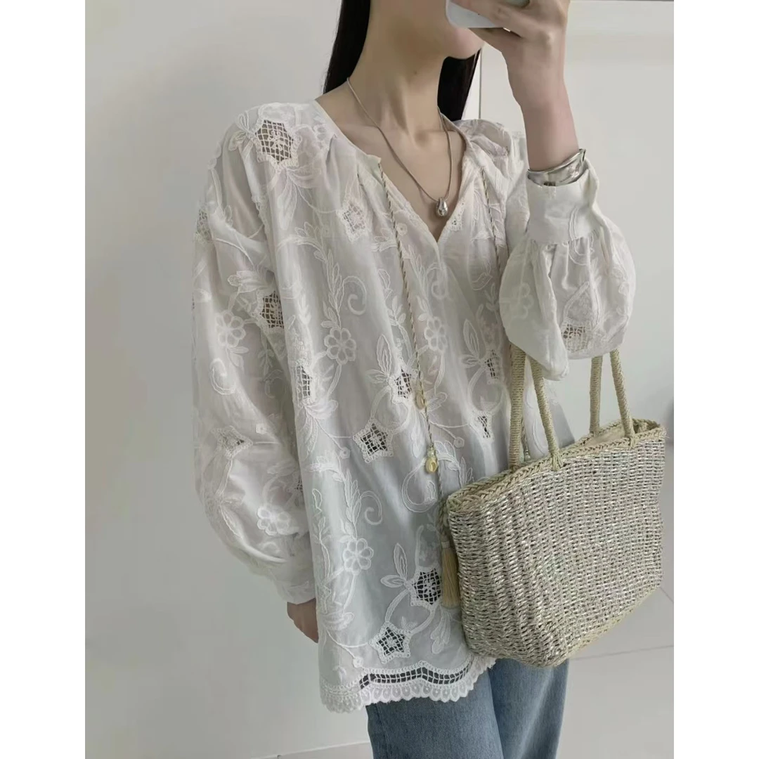 【褚培培自制】 100%棉春夏超级好穿设计师款雕孔刺绣流苏设计感女