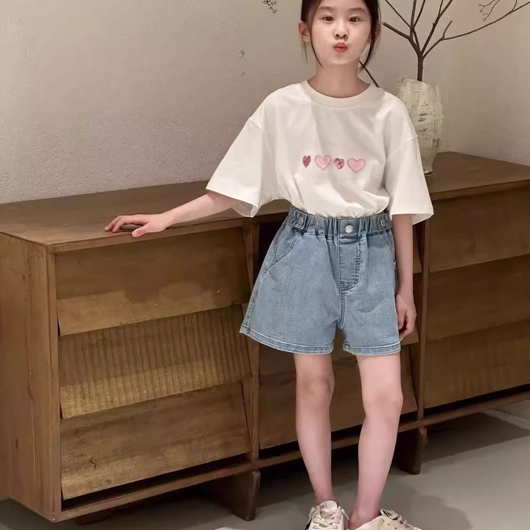 女童爱心夏装时髦新款洋气2025新款短袖宽松休闲潮T25264