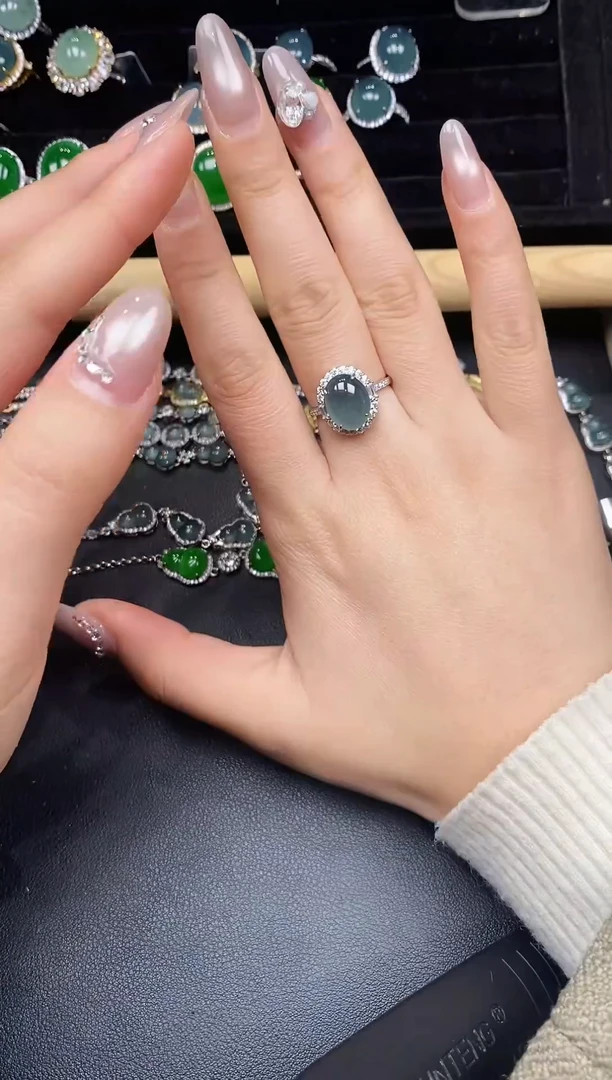 银S925镶嵌戒指翡翠37837