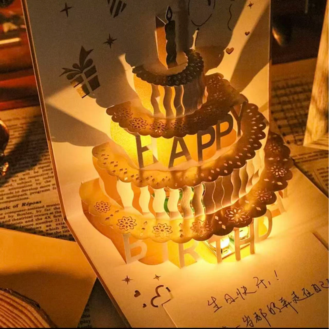 手绘带灯光ins风简约走心生日贺卡送男女朋友