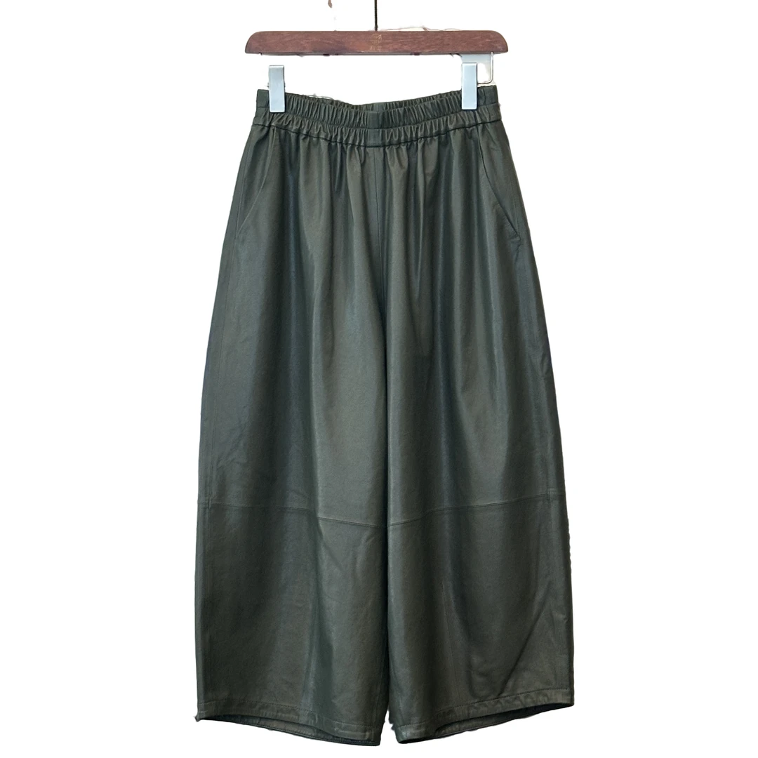 「利琪高订」国风新中式气质轻奢羊皮裤休闲裤B6692