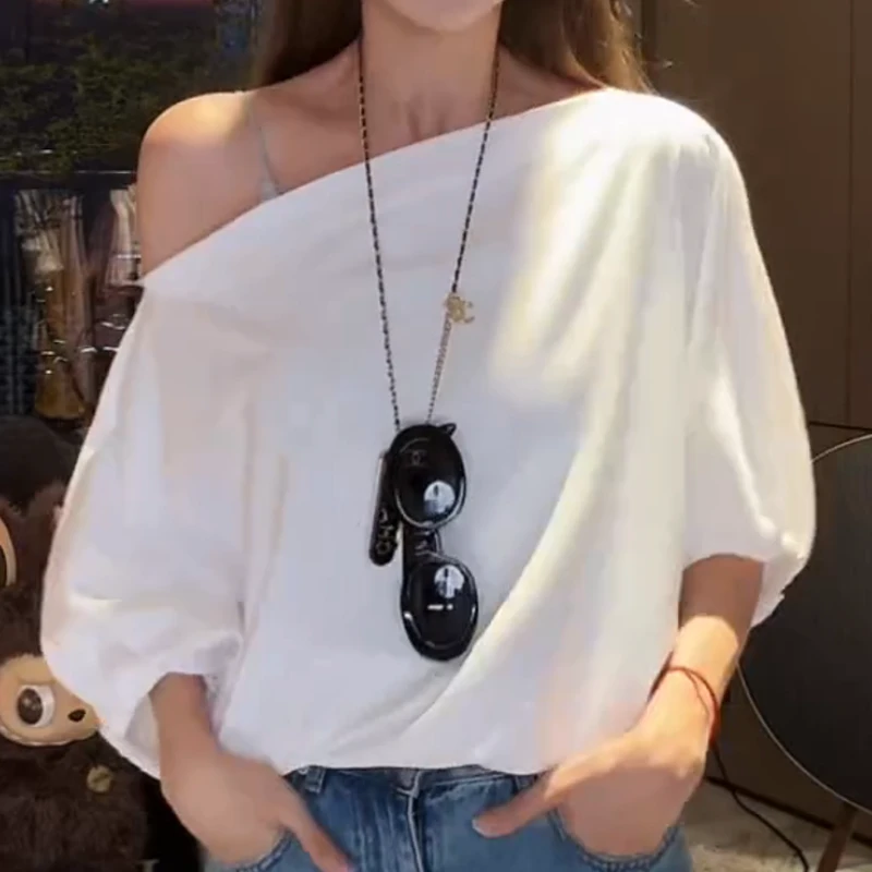 2025清凉夏季新款斜肩泡泡袖斜肩T恤LK2503956