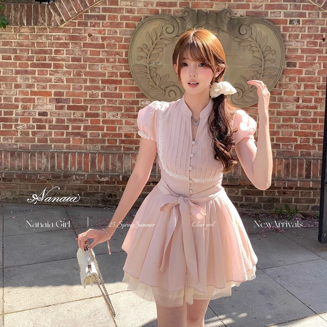 初恋小白花 蕾丝花边网纱蓬蓬裙连衣裙女装