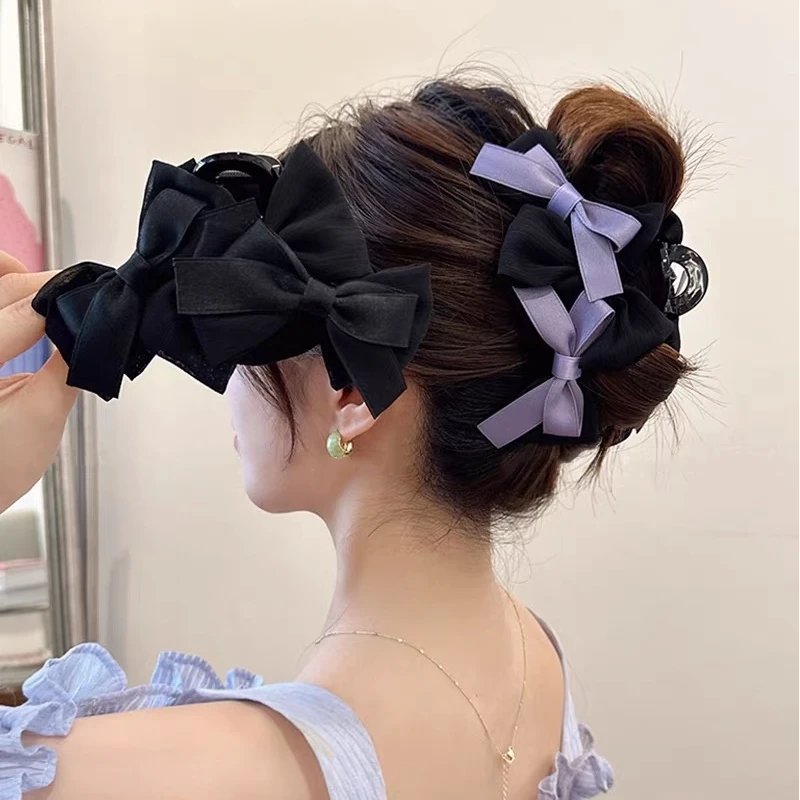 氛围之神~黑色蝴蝶结发夹女2025新款抓夹大号优雅鲨鱼夹高级感ins