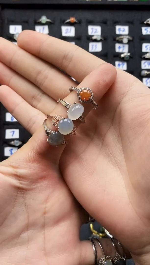 翡翠戒指银S925镶嵌天然翡翠