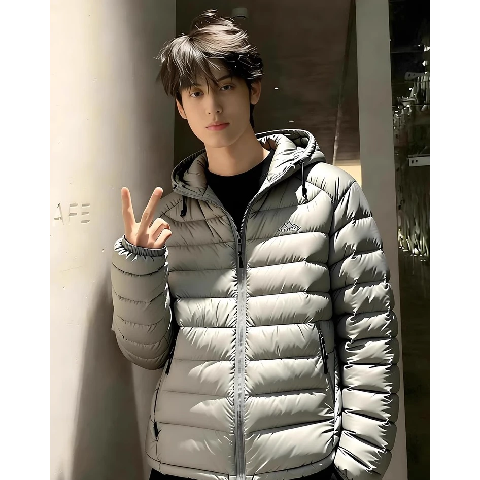 浅灰色轻薄款排骨棉服男款冬季cleanfit韩系外套防寒保暖棉衣