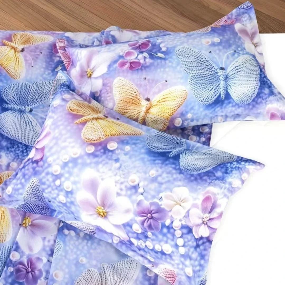 【炫彩蝴蝶枕头套一对两只】立体印花原棉福利枕套（带花边）{50*80}