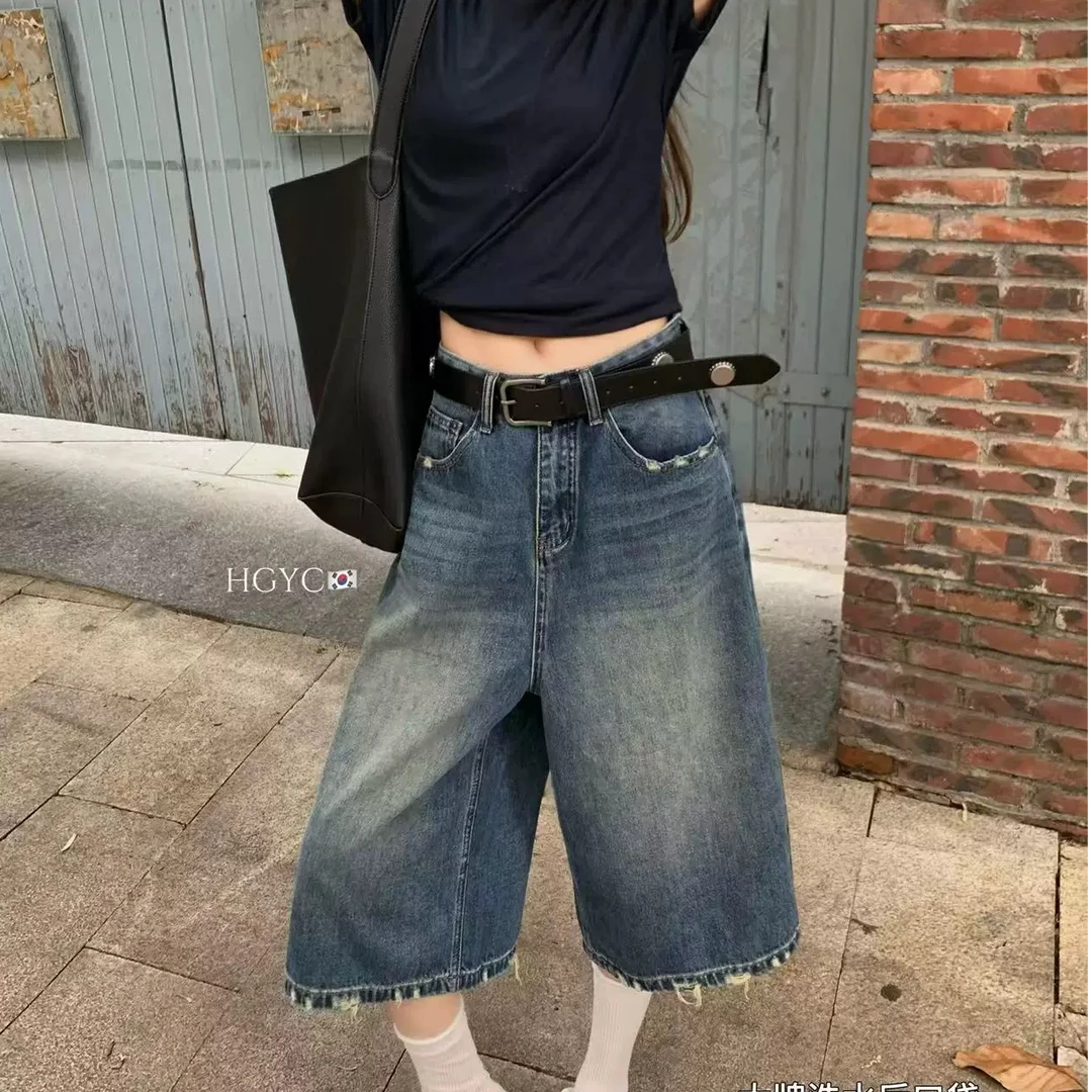 武汉蔓姐【牛仔裤】夏季复古高腰直筒显瘦七分裤 裤长70公分 0832#