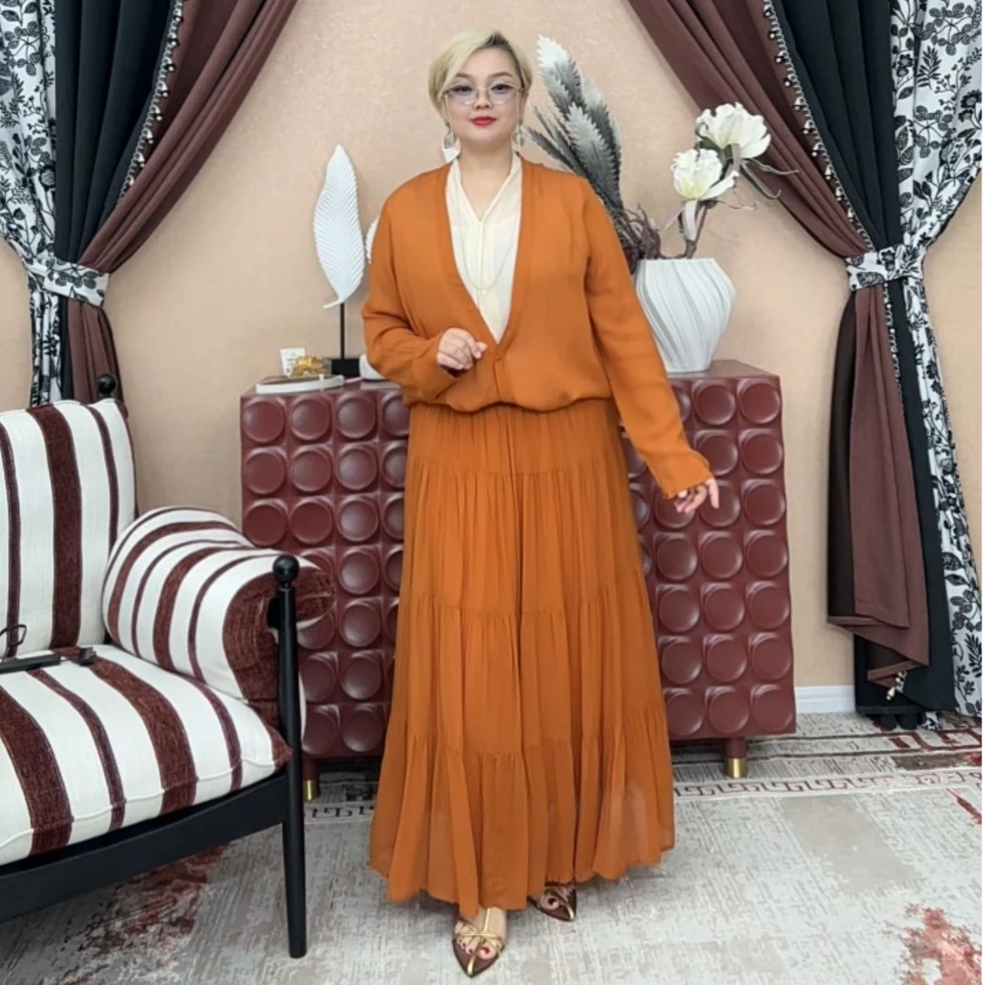 【A367】时尚新款民族风迪拜土耳其重工服饰纯色套装裙气质