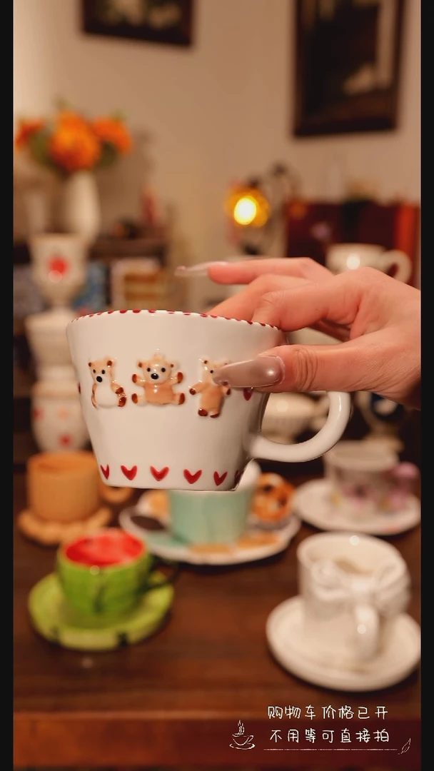陶瓷便携款小熊咖啡杯   手绘釉下彩