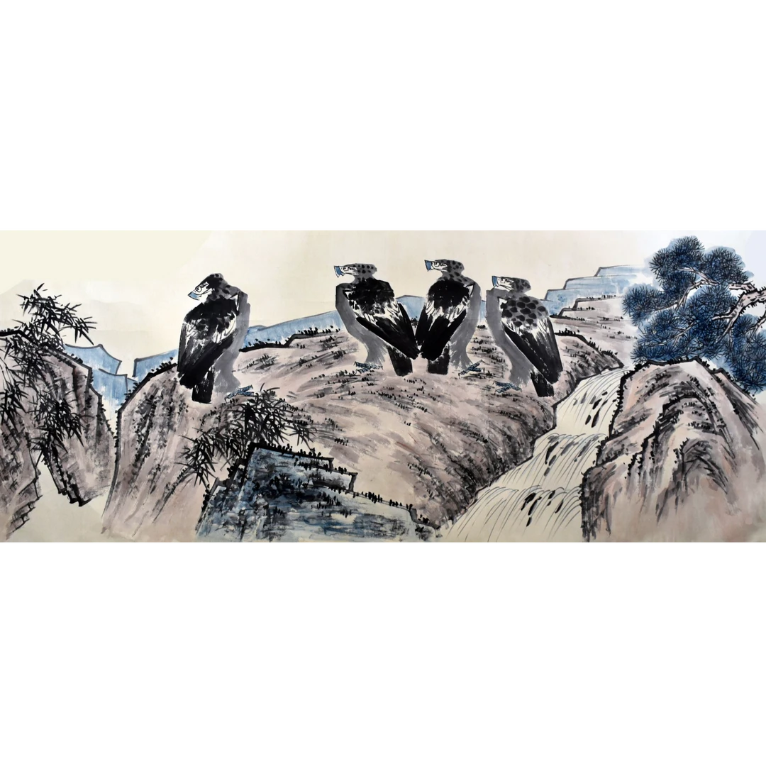 HM9376 群鹰图 145×358 纸本镜片 46.7平尺