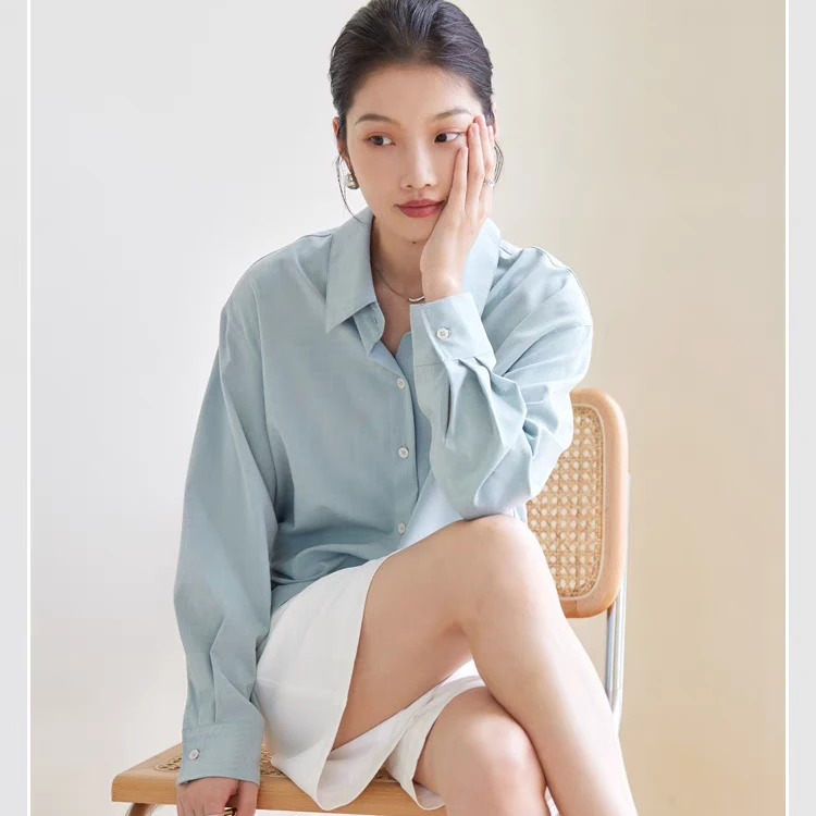 9025--新款polo领休闲百搭简约文艺衬衫女