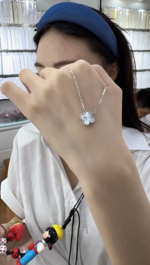 坠链均925银贝壳S925银白贝母四叶草项链