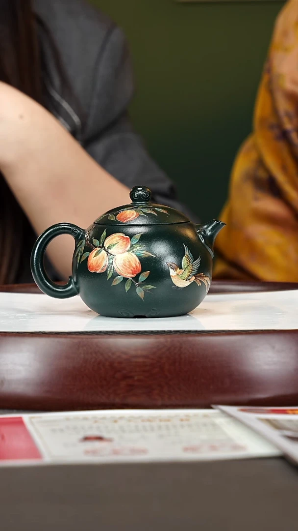 茶壶紫砂38YJY寿桃西施 老绿泥280cc