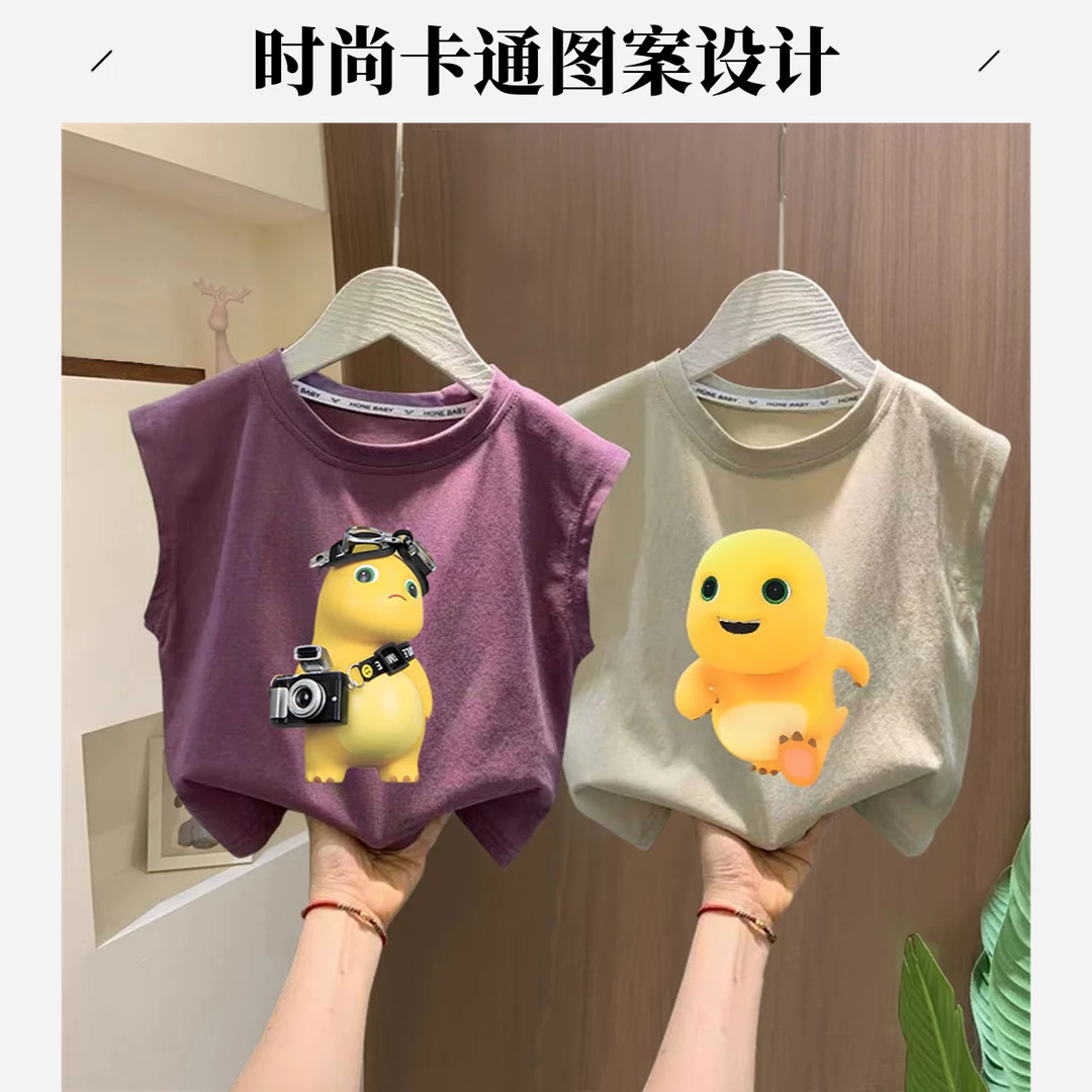 儿童2025新款夏季纯棉背心男童女童卡通奶龙无袖中大童夏季薄款衣