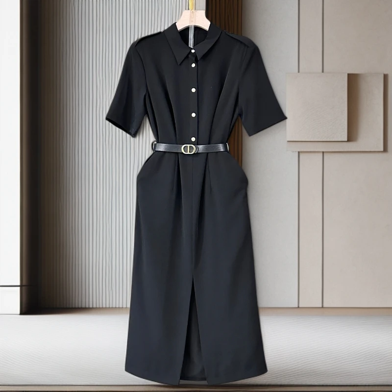 现货 2025新款连衣裙设计师减龄显瘦优雅气质开叉连衣裙216