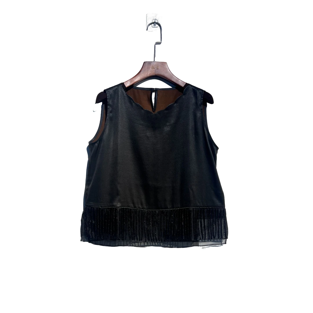 【燕笑语兮】香云纱桑蚕丝小重锻流苏设计无袖夏季百搭背心
