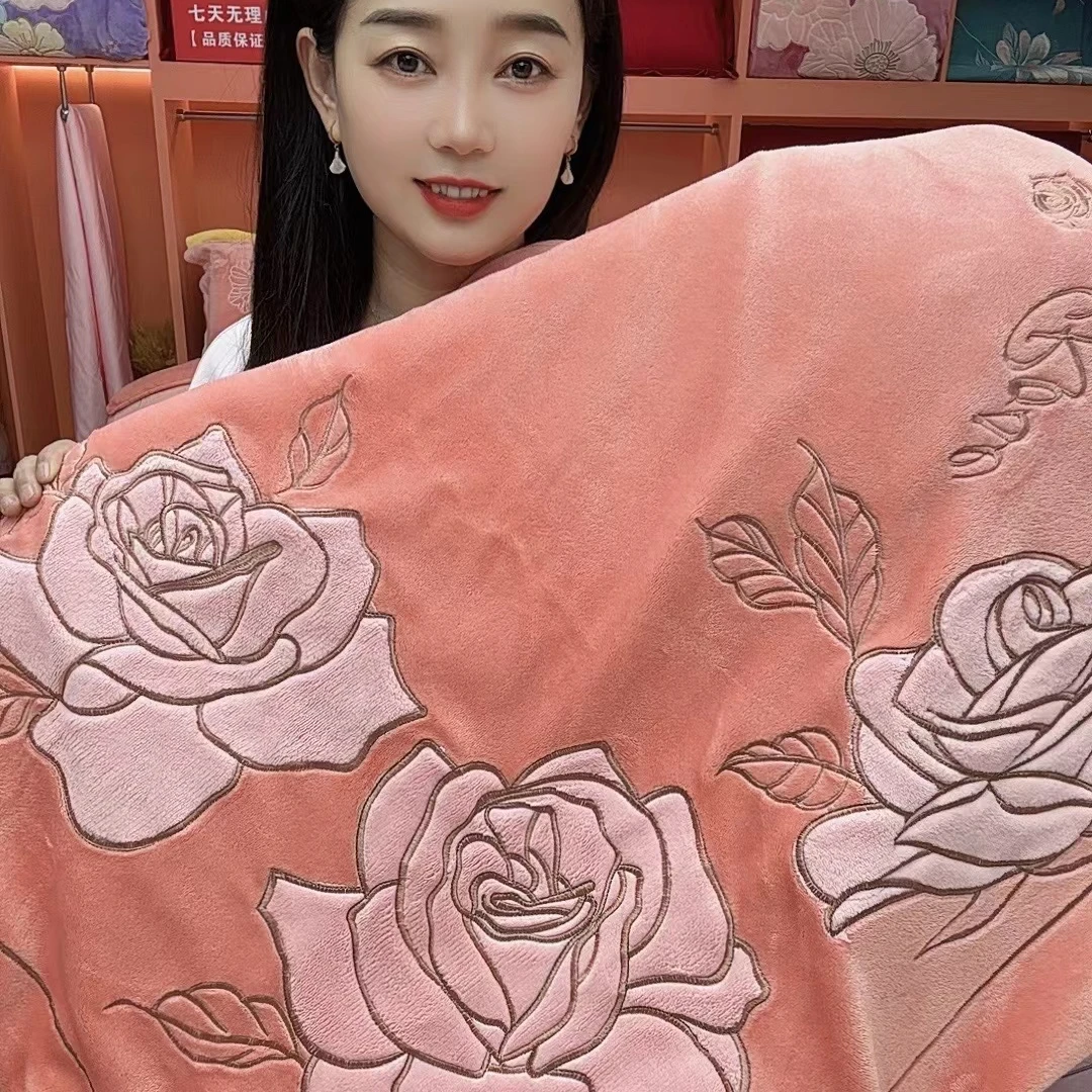 【玫瑰之约】贴布绣花加厚牛奶绒四件套加绒被套柔软被罩大床单
