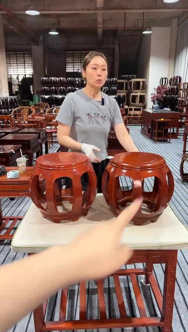 花梨木类家具06微瑕一对白宫木小号鼓凳不退不换