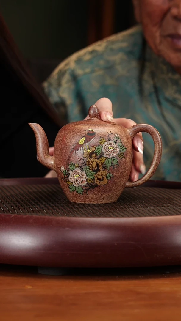 茶壶紫砂12SDH泥绘美人肩 高温柴烧300cc