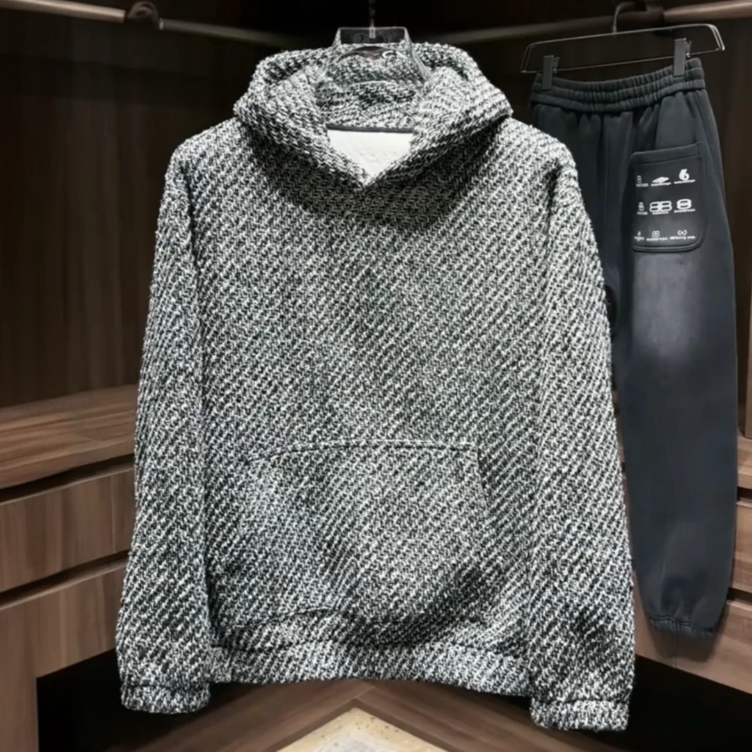 秋季新款潮牌重磅编织连帽卫衣男女同款轻奢痞帅时尚百搭套头上衣