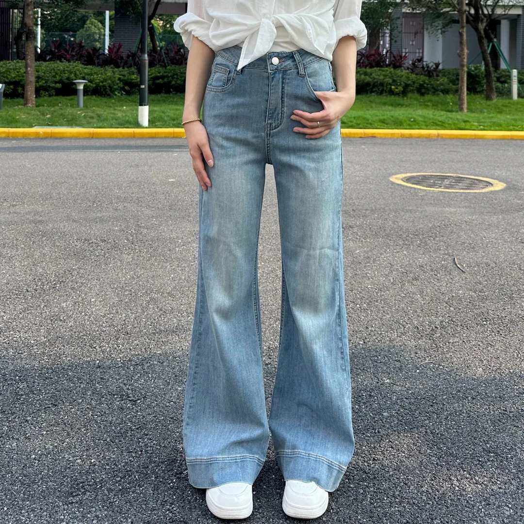 【宽松慵懒】直筒微喇牛仔裤女小个子夏季薄款弹力显高显瘦喇叭裤