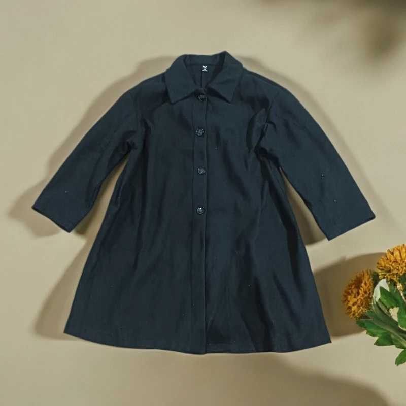 1922黑色妮子没里布没吊牌外贸风衣外套