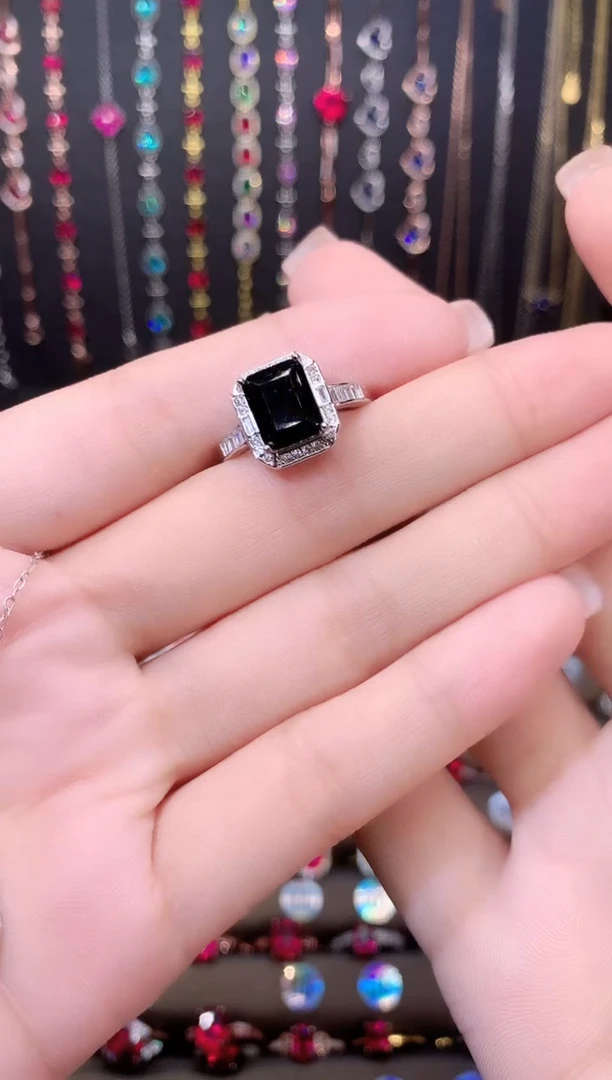 蓝宝石戒指银S925镶嵌79银色