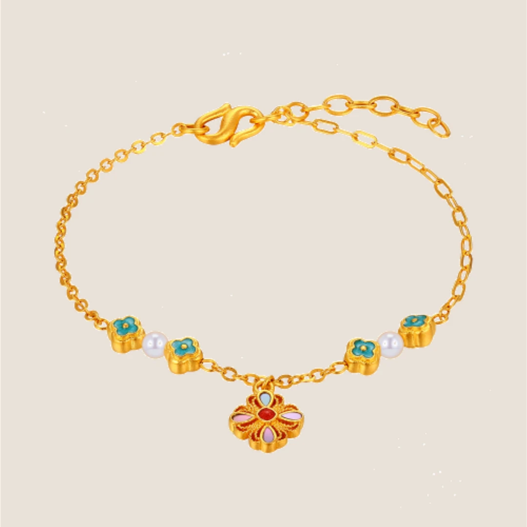 【传承】六桂福古法黄金螺钿足金手链P06MFGH04258