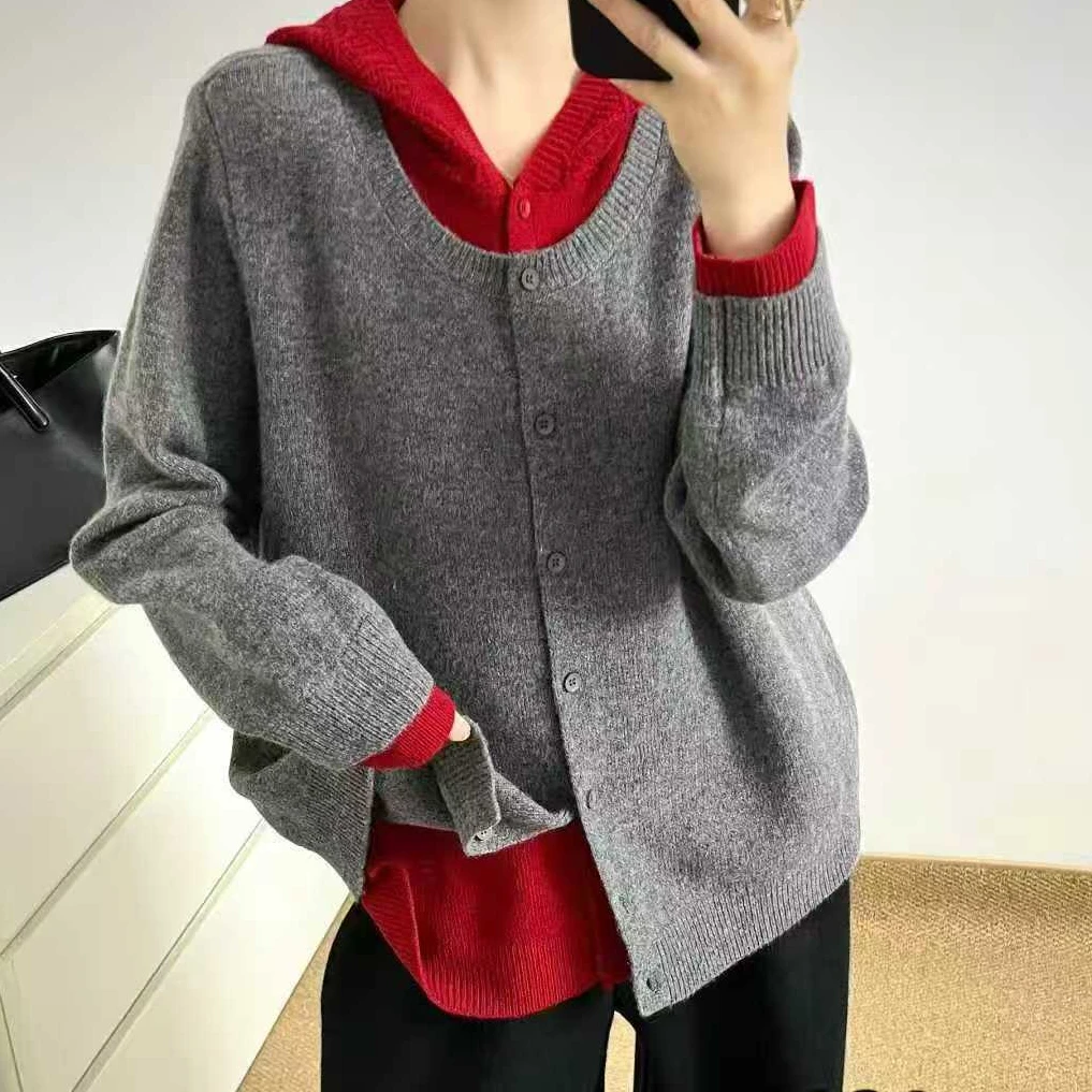 5031 新年款撞色拼接假两件毛衣