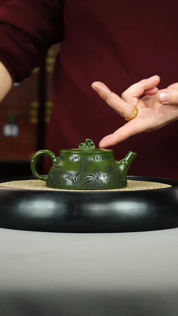 茶壶紫砂绿泥 竹石