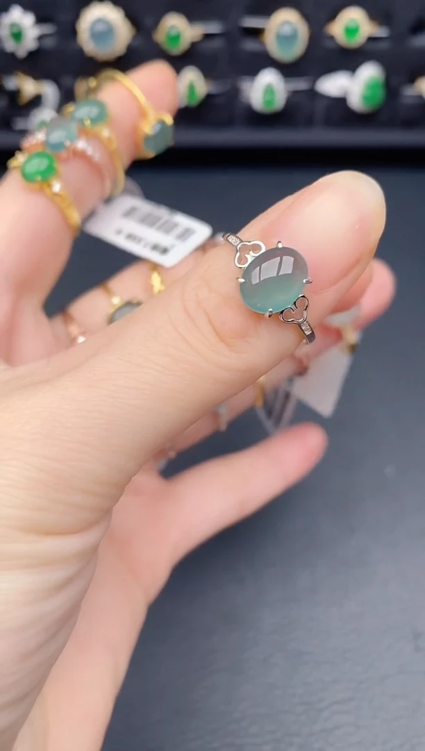 银S925镶嵌戒指翡翠天然a货翡翠5