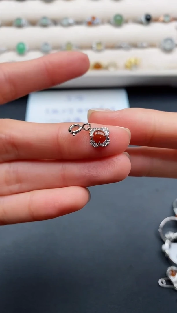 银S925镶嵌戒指翡翠缅甸天然A货翡翠22  4-5