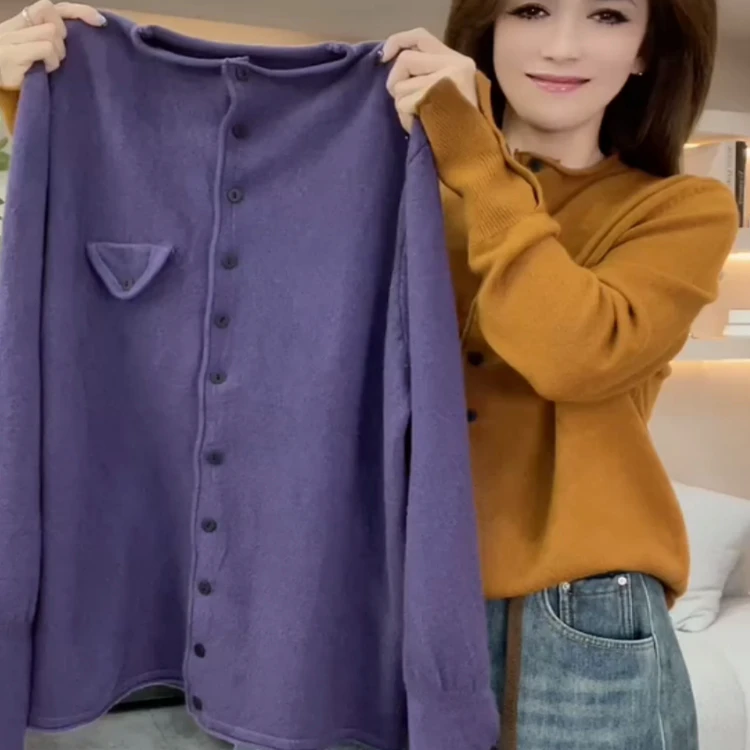 欧货设计感立领针织毛衣开衫女2025秋冬新款时尚百搭显瘦洋气上衣