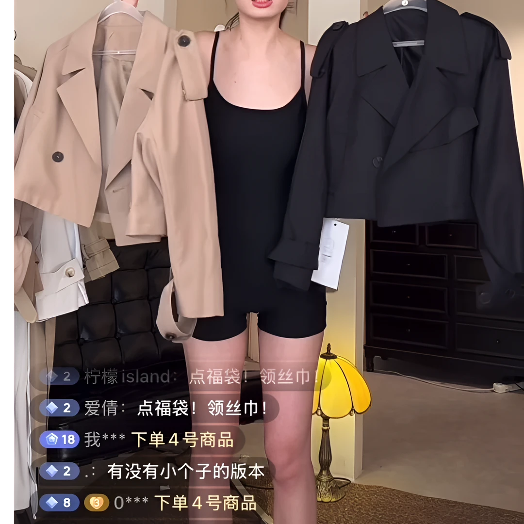 清！不退换【肚脐短】黑深卡其风衣