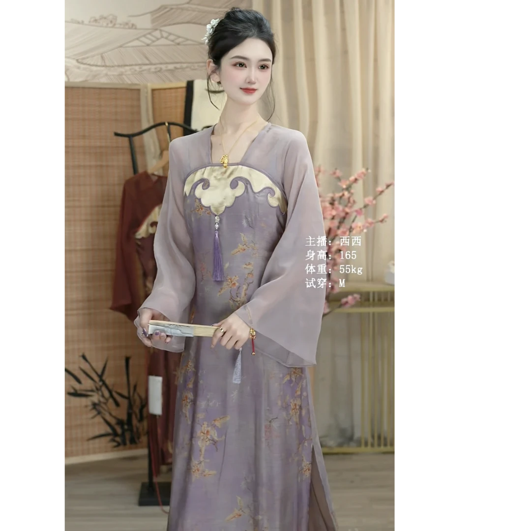 星多嫣2025春季新款日常中国风复古蒹葭连衣裙6585