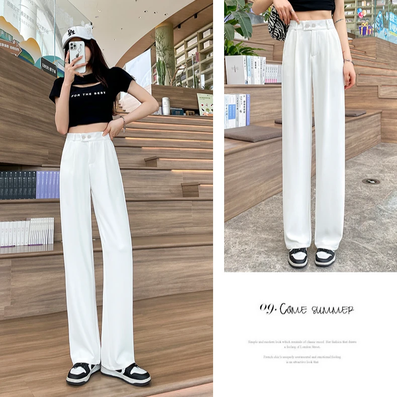 新款黑色高腰西装裤女士显瘦直筒阔腿裤-91389