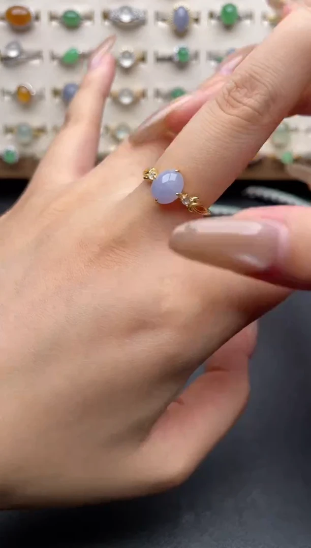 银S925镶嵌戒指翡翠一物一证一礼盒