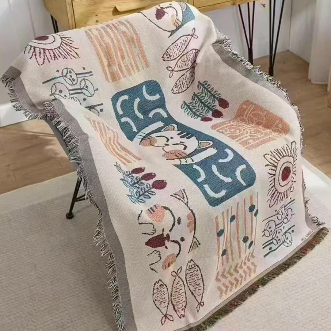 【招财猫沙发巾】双人90×180±5cm透气双面沙发垫四季款床盖防尘罩