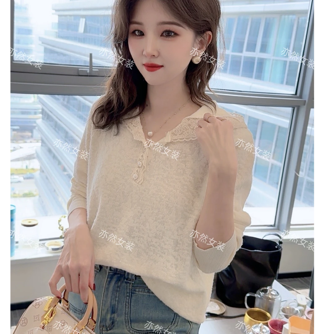 【亦然】早春穿搭连帽蕾丝花边钩花春季内搭高级感宽松百搭ins