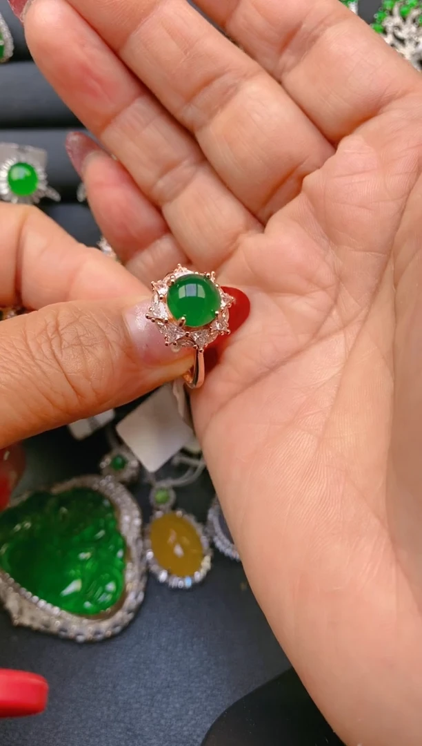 【闪购商品】翡翠戒指银S925镶嵌天然A货翡翠1