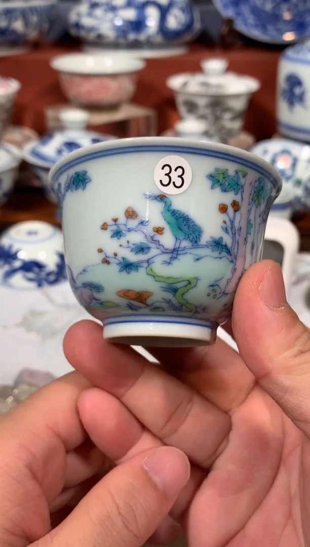 【闪购商品】杯子33斗彩鹤鹿同春的杯子