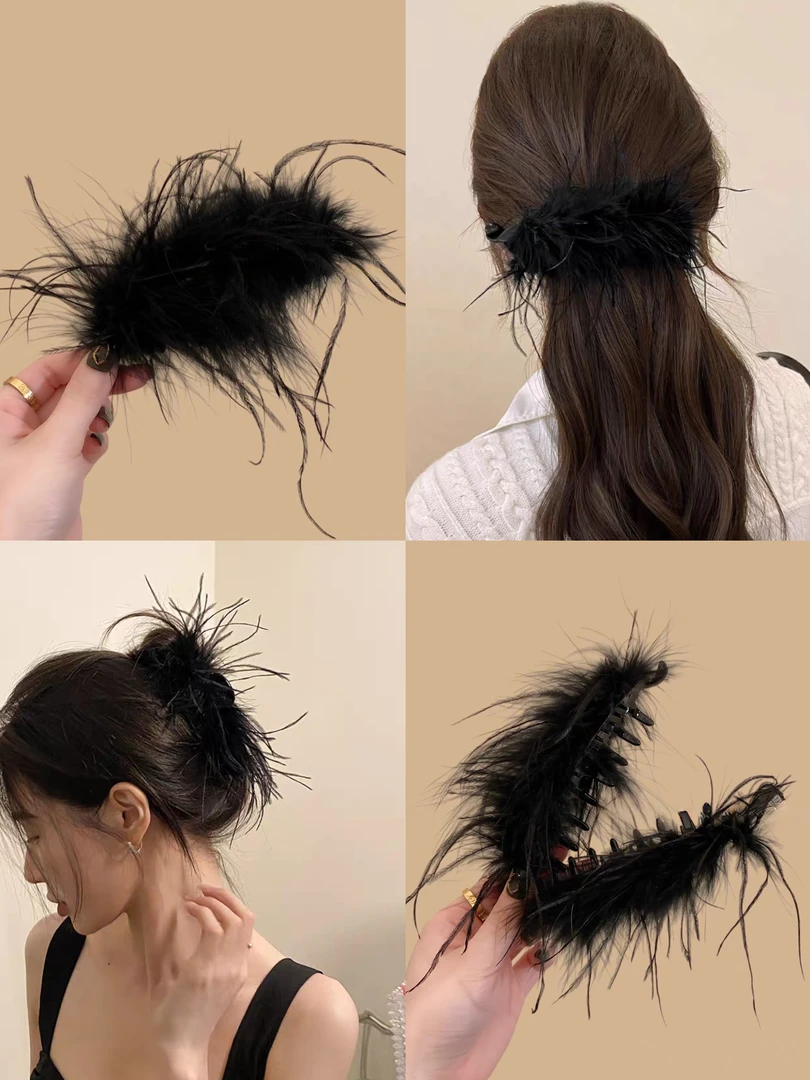【阿敲】A2502~超仙羽毛发夹高马尾香蕉夹后脑勺竖夹头饰-麦穗头饰